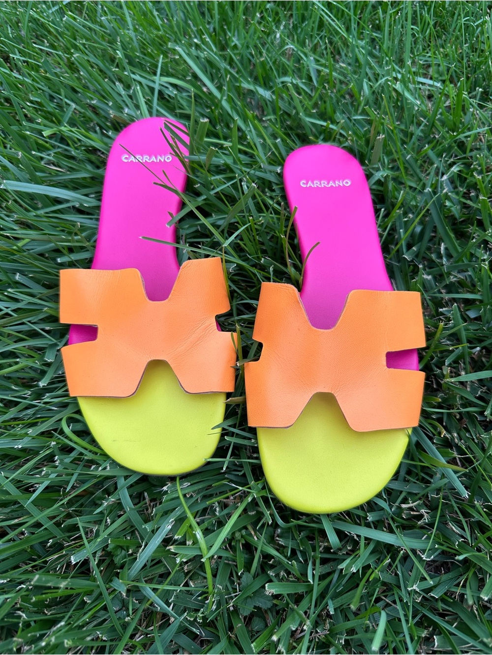 Carrano Colorblock Slide Sandals in Pink, Orange & Lime